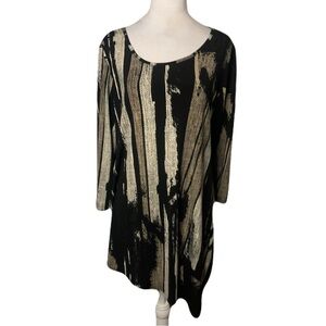 Clara Sun Woo Large Artistic Black & Tan Graphic Print Asymmetric Hem Tunic Top